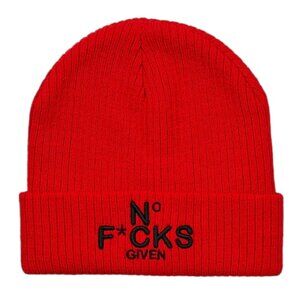 No F*CKS Given Ribbed knit  BEANIE - RED